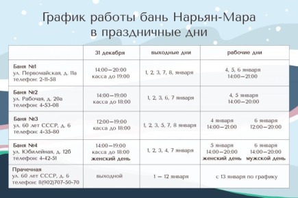 Как будут работать бани Нарьян-Мара в праздничные дни?
