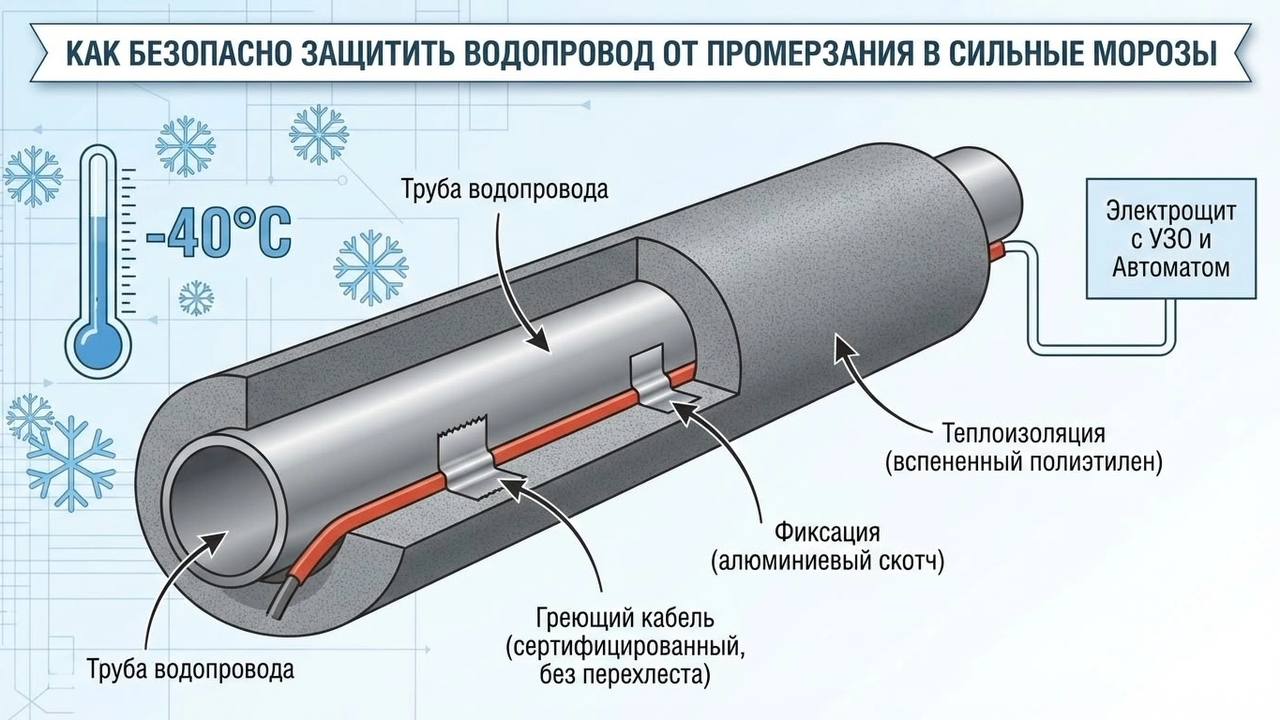 Как безопасно защитить водопровод от промерзания в сильные морозы